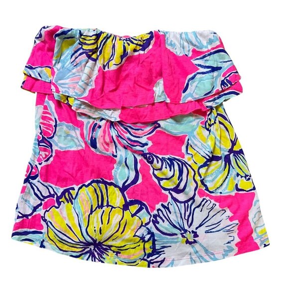 Lilly Pulitzer Strapless Floral Ruffle Rilo Tube Top Pink Cotton Blend - Picture 5 of 7